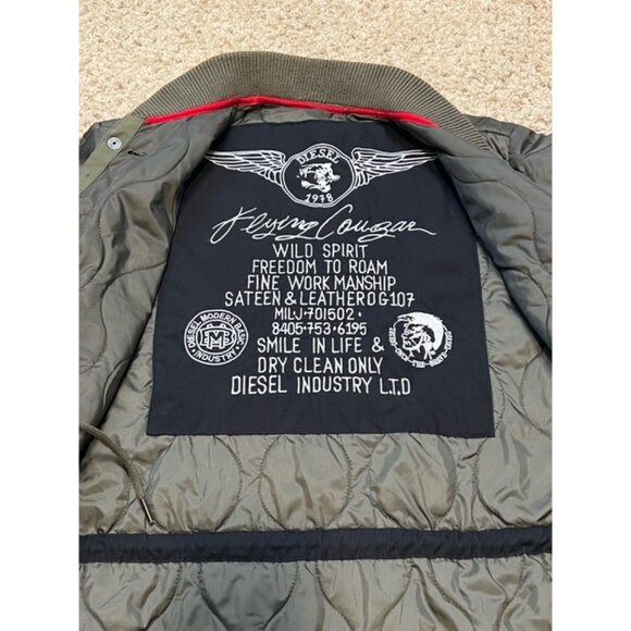 Diesel Men Olive Green Quilted Liner Bomber Snap Button Jacket Size Large L EUC - Picture 4 of 9